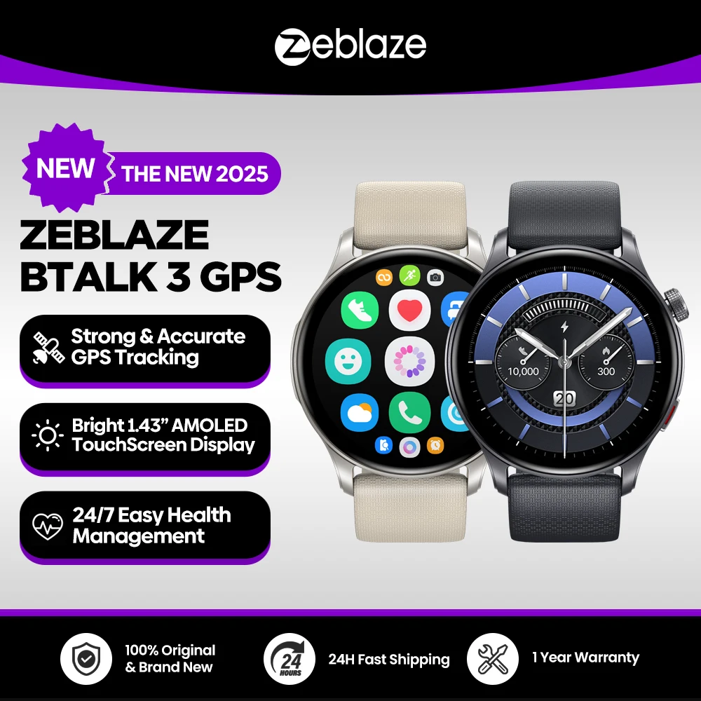 שעון חכם GPS Zeblaze Btalk 3 - מסך AMOLED, שיחות בלוטוס, מעקב ספורט